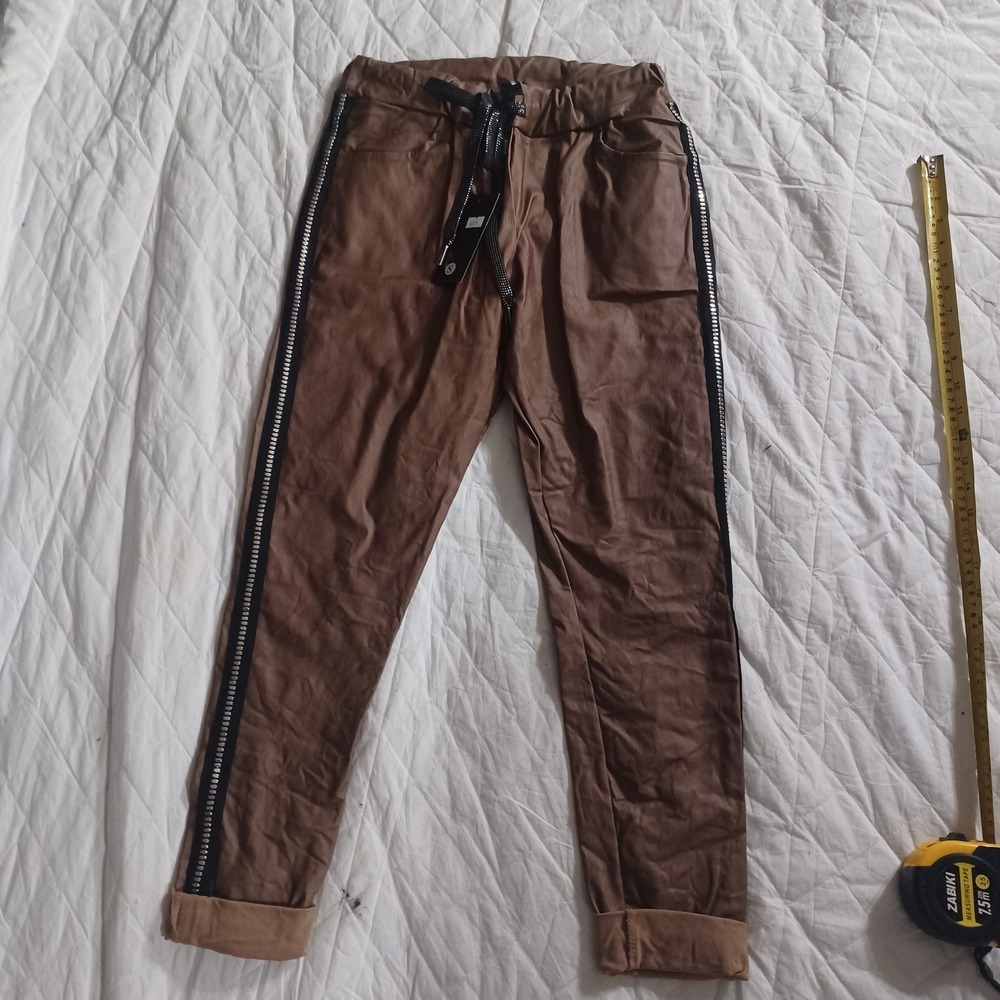 Venti6 Italy Womens Brown Side Zipper Jogger Pants Drawstring Size Small NEW